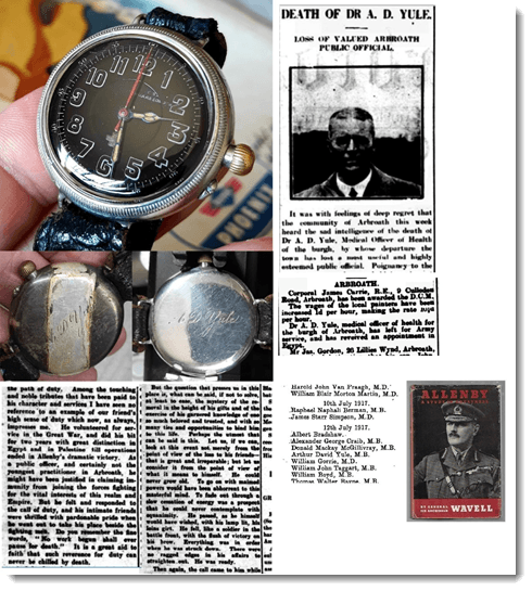 Provenance materials for A. D. Yule including watch engraving and service records