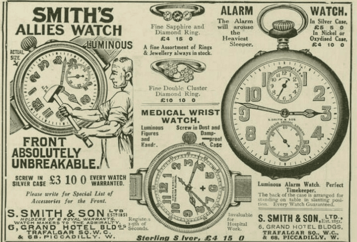 Period S. Smith & Son advertisement for a Medical Wrist Watch
